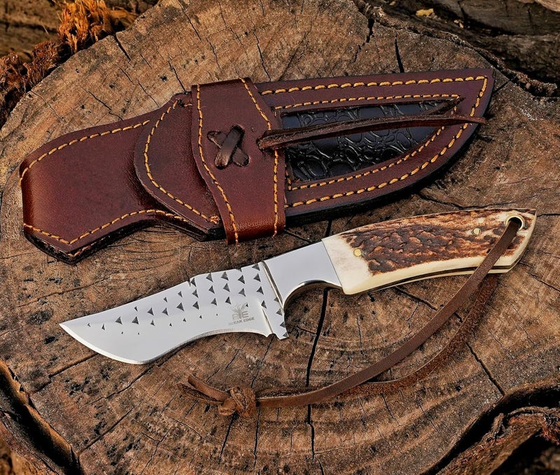 BE BREAK EDGE Premium Skinner Cow Boy Knife, Fixed Blade, Deer Antler Hunting Knife With Leather Sheath, Best Gift for Boy Friend. - Image 4